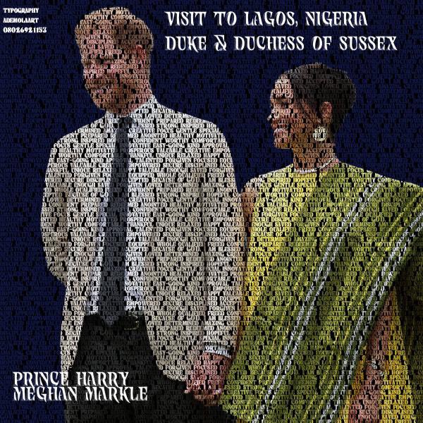 This masterpiece of typography design was created by @ademolaart during Prince Harry and Meghan's visit to Lagos, Nigeria. Follow us to stay connected @LagosJunction #lagosjunction #HarryandMeghan @duchessofpoms @h_desires @rebecca_sussex @jozzzaphen @FighterSussex22