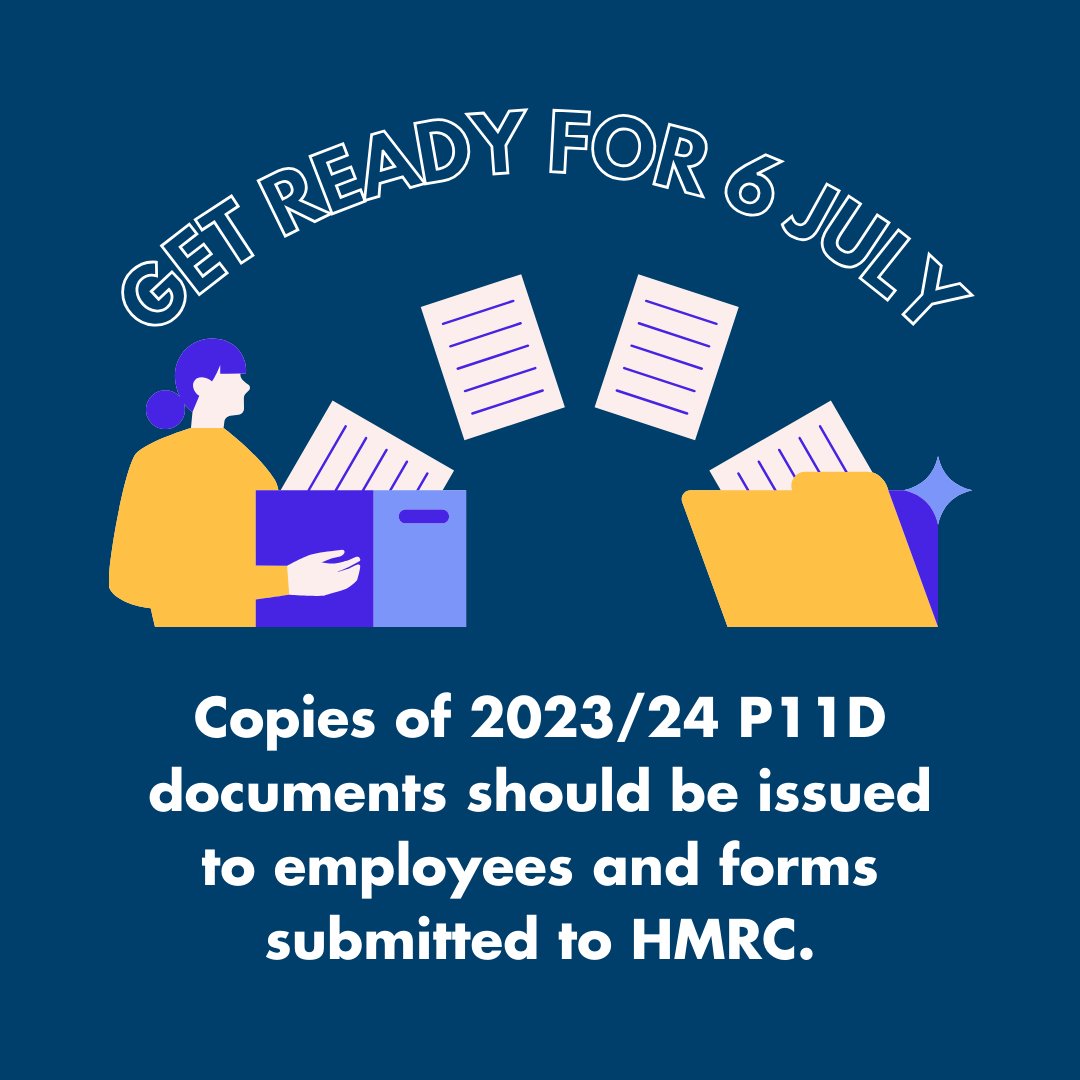 ⏰The P11D deadline is coming up! ⏰ 
 
6 July may seem far off, but it will come around faster than you think…  
 
Make sure you issue the 2023/24 copies of P11D documents to your employees and HMRC by this date.  
 
#P11D #Payroll
