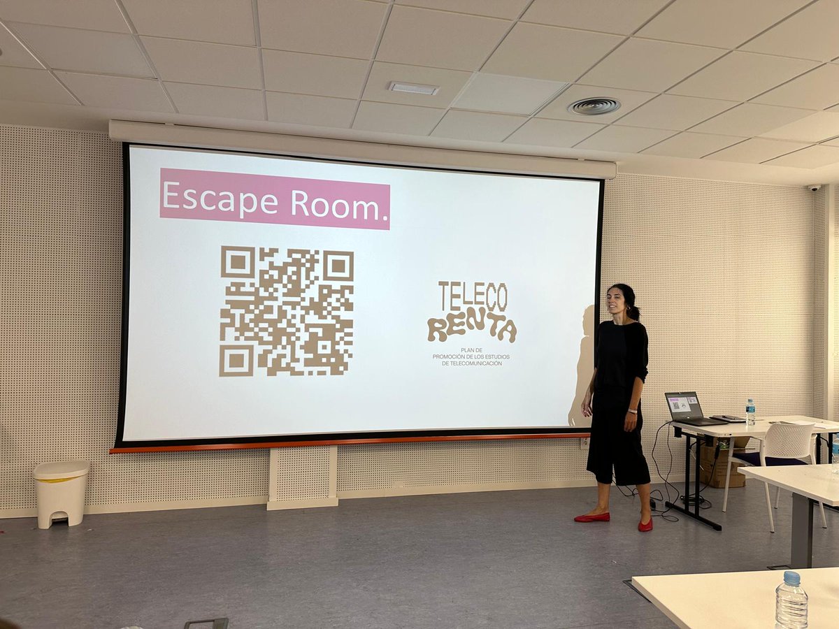 Beatriz Martin de @IMDEA_Networks ha presentado esta mañana nuestro Escape Room en 'Researchers at Schools' ¡Ha sido todo un éxito!🙃 #TelecoRenta #Telecomunicación