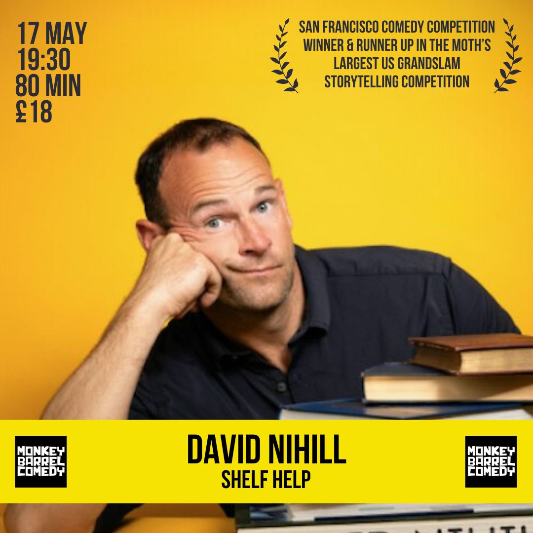 ✨ TONIGHT ✨ After a sold-out international run of his last show, @davidnihill is back with 'Shelf Help'! Winner of the prestigious San Francisco Comedy Competition and runner up in the Moth’s largest US Grandslam storytelling competition. 🎟️ event.bookitbee.com/47356/david-ni…