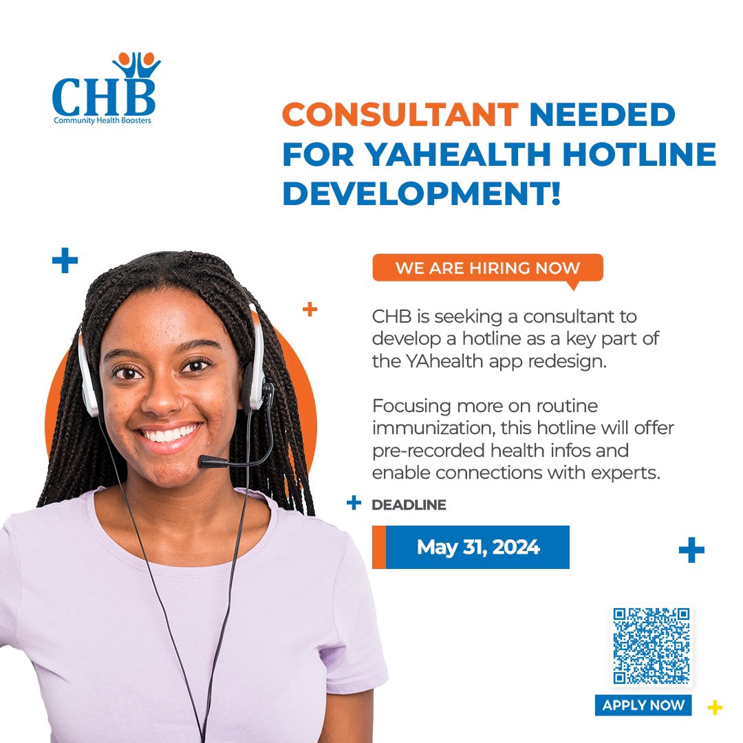 📢 We're hiring! As part of #YAhealth Redesin supported by @unicefrw, CHB is looking for a consultant to develop #YAhealth pre-recorded hotline. Join us in enhancing health education with a focus on routine immunization. Apply by May 31, 2024 through jobinrwanda.com/job/consultanc…