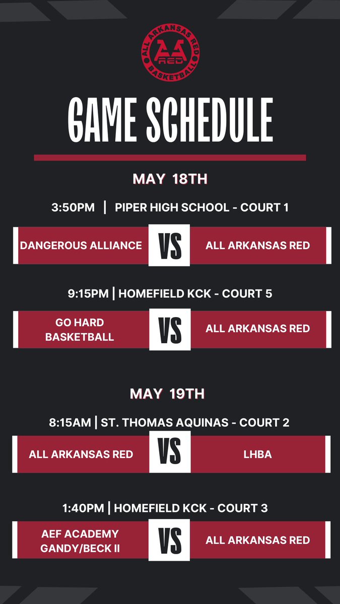 Here’s our schedule for this weekend <a href="/RL_Hoops/">RecruitLook Hoops</a> <a href="/geeksNathletes/">Sports Geek 🤓</a> <a href="/kayla_fletch/">kfletch</a> <a href="/PrepHoops_AR/">Prep Hoops Arkansas</a> <a href="/AYSABasketball/">AmericanYouthSportsAssociation (AYSA)</a> <a href="/CoachTreal2/">Coach Treal Holland II</a> <a href="/Ballhawgcb2/">Coach Cal</a> <a href="/AllArkansasRed/">All Arkansas Red - UA Rise</a> <a href="/MSUBobcatsMBB/">Montana State Men’s Basketball</a> <a href="/UAPBLionsMBB/">𝐔𝐀𝐏𝐁 𝐌𝐞𝐧’𝐬 𝐁𝐚𝐬𝐤𝐞𝐭𝐛𝐚𝐥𝐥</a> <a href="/ArkansasTech/">Arkansas Tech</a> <a href="/youngstownstate/">Youngstown State University</a>
<a href="/MoStateMBB/">Missouri State Basketball</a>