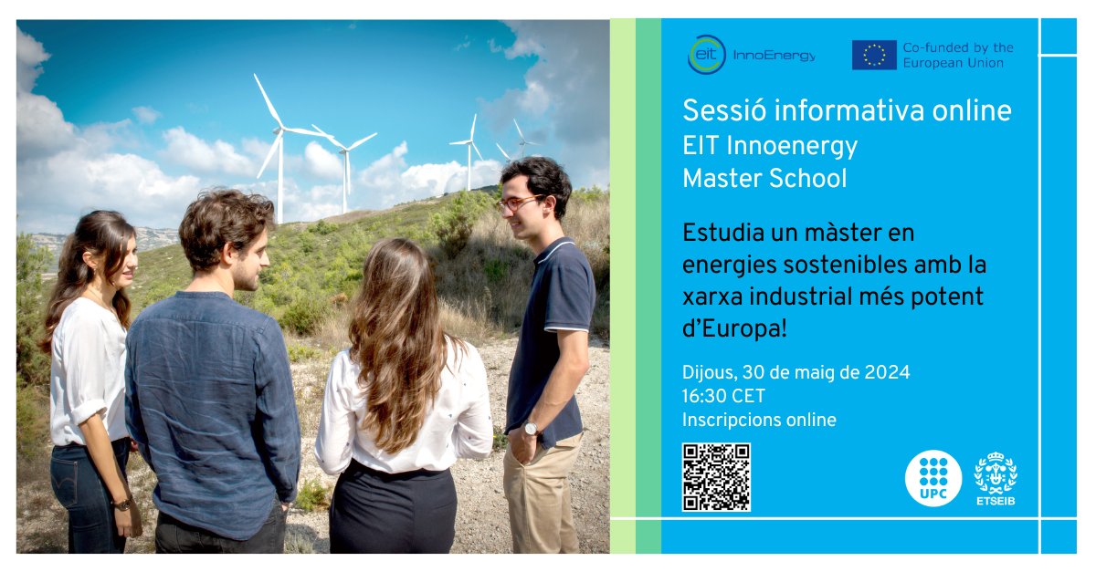 ⁉️ T'interessa l'energia sostenible? ⁉️ Estàs pensant de fer un màster? ➡️ Informa't sobre el programa @InnoEnergyEU! 🗓️ El 30 de maig a les 16.30h, no et pots perdre la sessió informativa #virtual sobre els programes de màster EIT Innoenergy de @la_UPC. etseib.upc.edu/ca/esdevenimen…