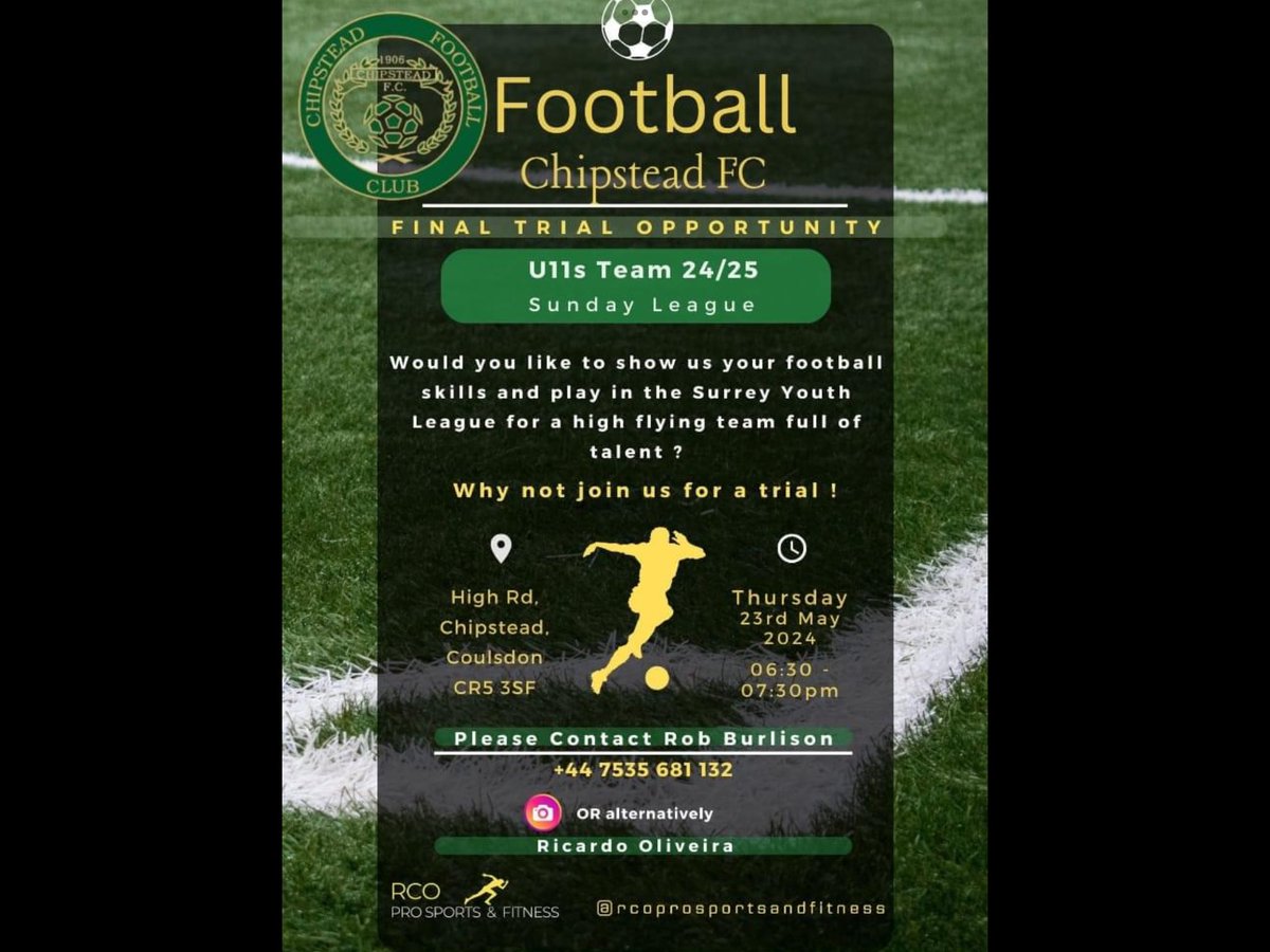 Please tell anyone you think may be interested @ChipsteadFCU18