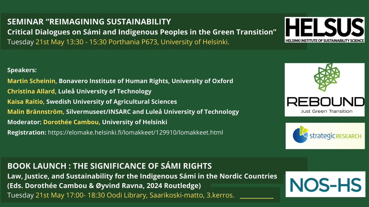 Dorothée Cambou (@dorotheecambou) on Twitter photo Welcome to our seminar on Sámi Rights next Tuesday 21 May 2024, followed by our book launch in Helsinki <a href="/Intlaw_eci/">ErikCastrénInstitute</a> <a href="/helsinkiuni/">University of Helsinki</a> <a href="/HelsinkiLaw/">Faculty of Law, HelsinkiUni</a>; Registration: elomake.helsinki.fi/lomakkeet/1299… Welcome to our seminar on Sámi Rights next Tuesday 21 May 2024, followed by our book launch in Helsinki <a href="/Intlaw_eci/">ErikCastrénInstitute</a> <a href="/helsinkiuni/">University of Helsinki</a> <a href="/HelsinkiLaw/">Faculty of Law, HelsinkiUni</a>; Registration: elomake.helsinki.fi/lomakkeet/1299…