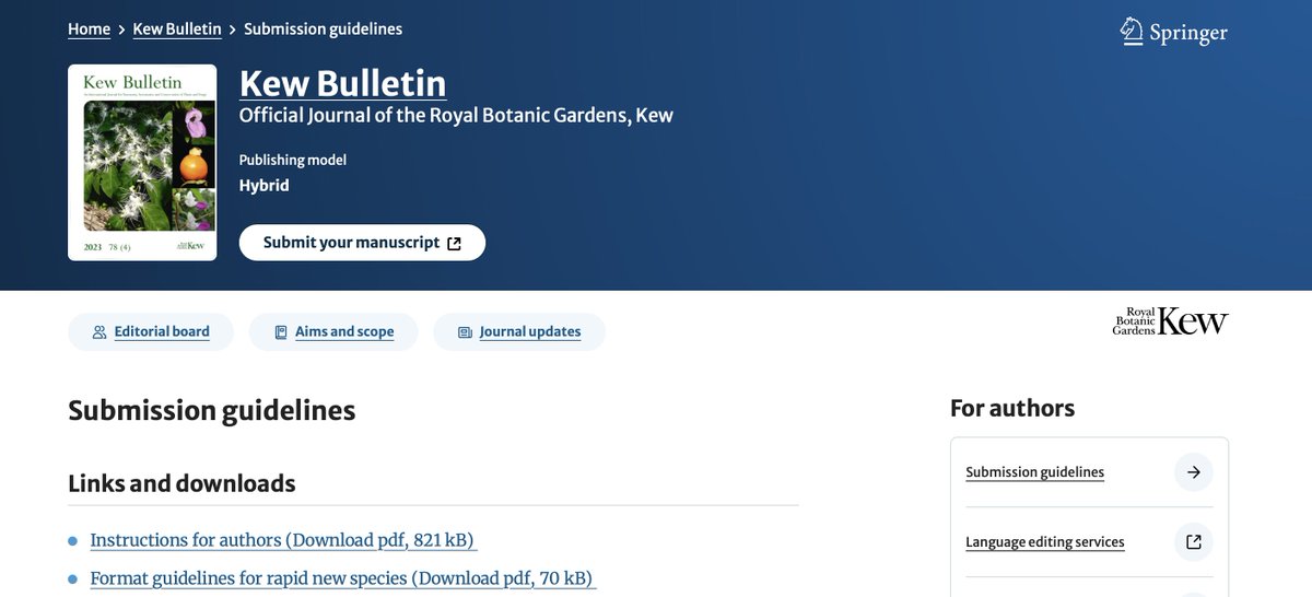 Exciting news! Introducing 'Taxonomic Novelties' a new section @KewBulletin devoted to rapidly publish 1-5 new plant or fungal species. Check it out: link.springer.com/journal/12225/…