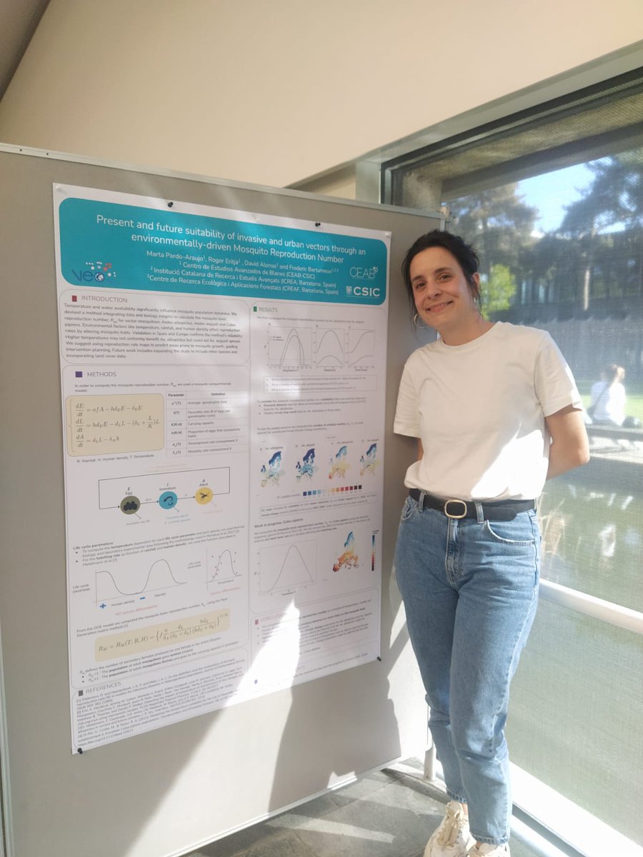 📊 @MartaPardoArauj, PhD at @ceabcsic and part of the Mosquito Alert Scientific Team participated in the poster session. 👩‍🔬She presented her research on the present and future suitability of invasive & urban vectors through environmentally-driven mosquito reproduction number. 👇