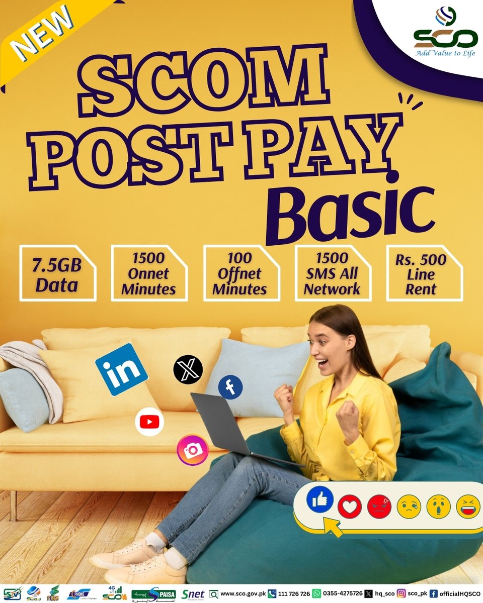 hq_sco's tweet photo. SCO brings you the one stop solution to all your data & calling needs. Strengthen your bonds with your favourite ones with SCOM postpaid packages.
For more details about our services, visit https://t.co/jn1b9aioPy
#SCOM #4G #socialmedia #SCO #Internet #new #Postpay https://t.co/IJaqy058su