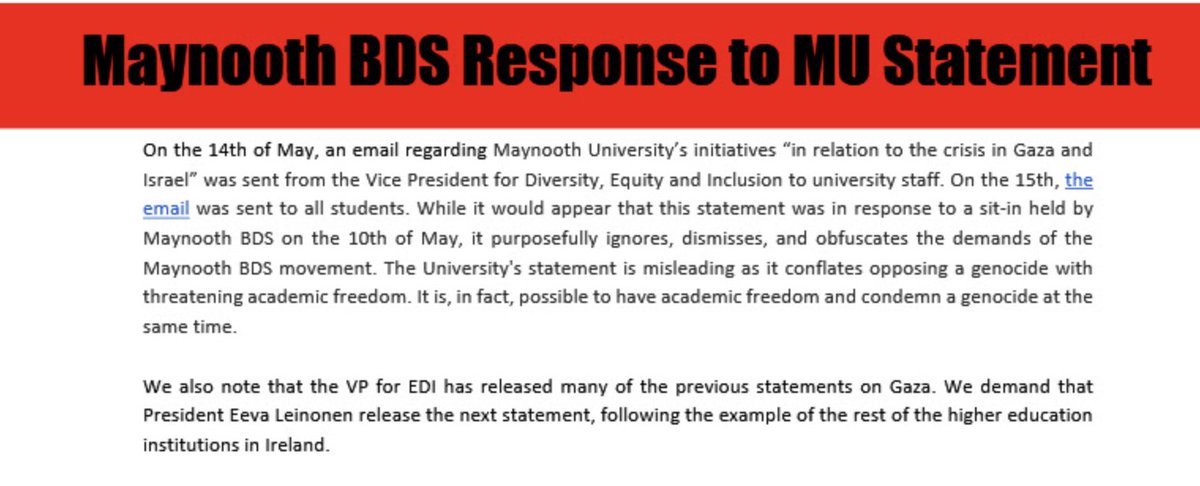 @MaynoothUni sent an email to staff & students this week that could have been about any 'humanitarian crisis'. It has only fuelled anger, even shock, at their continued lack of moral backbone. Good response here from @MaynoothBDS acrobat.adobe.com/id/urn:aaid:sc…