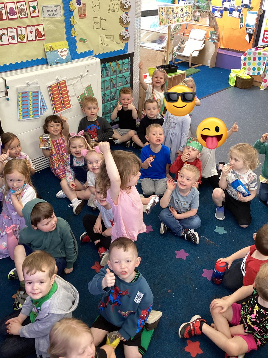 Nursery are thoroughly enjoying their unhealthy snack time! #rulebreakday