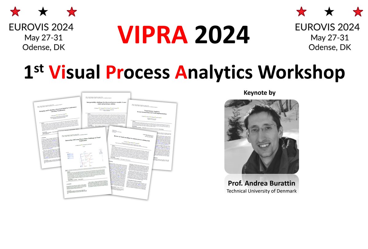 📢In a bit more than one week, the VIPRA workshop brings together #VisualAnalytics and #ProcessMining at #EuroVis2024.

A program w/ great papers &amp; exciting keynote by <a href="/AndreaBurattin/">Andrea Burattin</a>: want to find out what can save process mining? Join the workshop!

🏠vipra-workshop.github.io/homepage/
