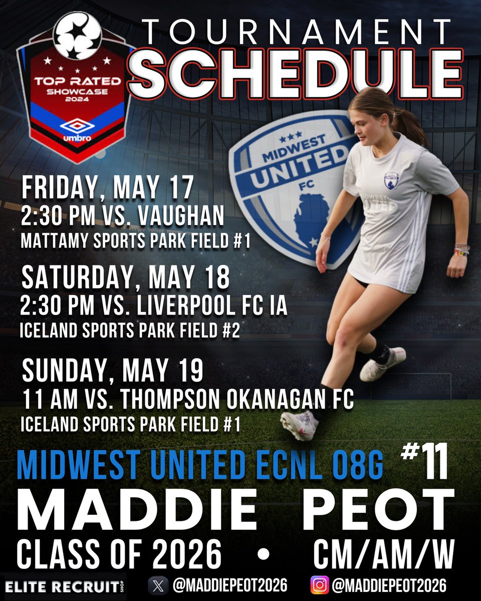 Maddie Peot : 2026 : CM/AM/W #8 (@maddiepeot2026) on Twitter photo New Tournament
New Opportunities
Check out our schedule 👀 ⬇️
First game- 2:30 TODAY
One the road 🚙 to 🇨🇦
<a href="/ImCollegeSoccer/">College Soccer Truth ™</a>
<a href="/ImYouthSoccer/">ECNL/GA/Recruiting/College Soccer</a>
<a href="/TopDrawerSoccer/">TopDrawerSoccer</a>
<a href="/PrepSoccer/">Prep Soccer ⚽️</a>
<a href="/TheSoccerWire/">SoccerWire</a>
<a href="/MUFCAcademyMI/">Midwest United FC Academy</a>
<a href="/StewGivens/">Stewart Givens</a>
<a href="/bradwell7/">Brad Dunwell</a>
<a href="/ECNLgirls/">ECNL Girls</a> New Tournament
New Opportunities
Check out our schedule 👀 ⬇️
First game- 2:30 TODAY
One the road 🚙 to 🇨🇦
<a href="/ImCollegeSoccer/">College Soccer Truth ™</a>
<a href="/ImYouthSoccer/">ECNL/GA/Recruiting/College Soccer</a>
<a href="/TopDrawerSoccer/">TopDrawerSoccer</a>
<a href="/PrepSoccer/">Prep Soccer ⚽️</a>
<a href="/TheSoccerWire/">SoccerWire</a>
<a href="/MUFCAcademyMI/">Midwest United FC Academy</a>
<a href="/StewGivens/">Stewart Givens</a>
<a href="/bradwell7/">Brad Dunwell</a>
<a href="/ECNLgirls/">ECNL Girls</a>
