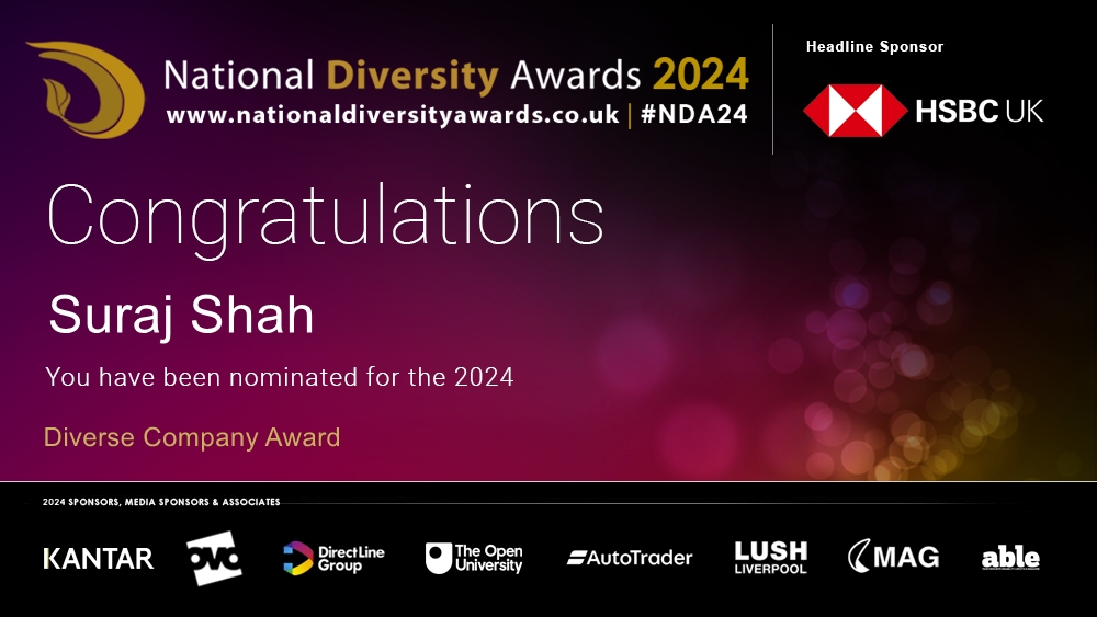 Congratulations to @suraj_sh4h who has been nominated for the Diverse Company Award at The National Diversity Awards 2024 in association with @HSBC_UK. To vote please visit nationaldiversityawards.co.uk/awards-2024/no… #NDA24 #Nominate #VotingNowOpen