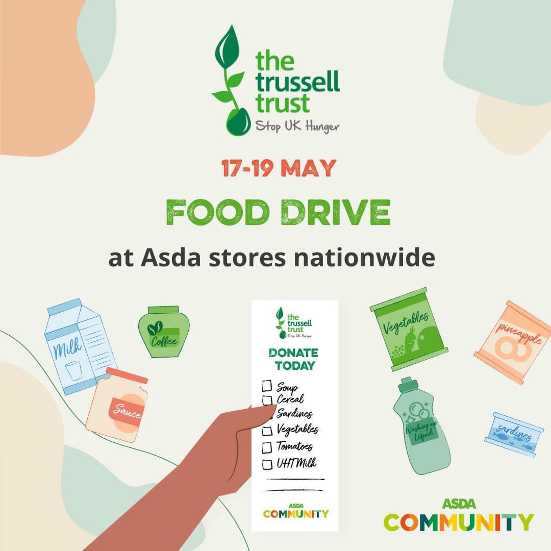 TrafSthFoodbank's tweet photo. 👋Good Morning Trafford 👋
Today is the first day of our food drive at Asda in Broadheath, Altrincham. Come down and say hello 10-4pm and if you're doing a shop, why not add an extra item to donate! 

Our stocks are incredibly low so every item will help support our community 💚 https://t.co/CCnzfXYXv3