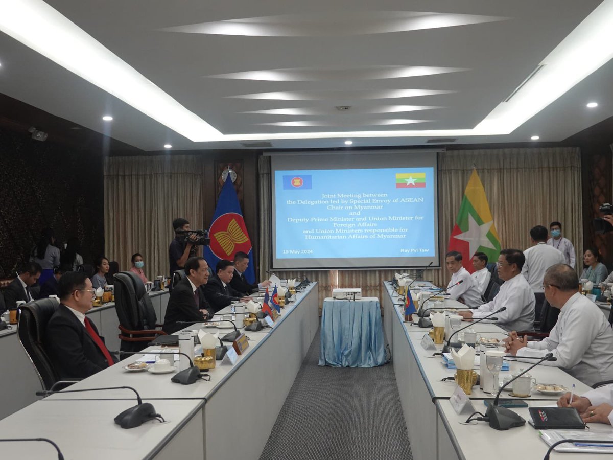 Secretary-General of ASEAN Dr Kao Kim Hourn accompanied Special Envoy of the ASEAN Chair on Myanmar Alounkeo Kittikhoun during the latter's visit to Myanmar on 14-17 May 2024. The visit is made with a view to moving forward the implementation of the Five Point Consensus,