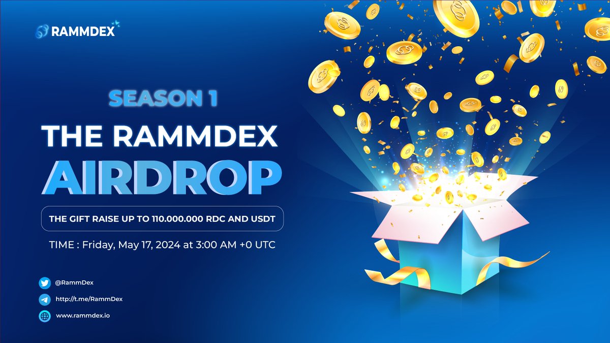 New Airdrop: RammDex (FCFS)
Reward: 5,000 RDC
News: Yahoo,Marketwatch
Distribution date: May 30th

🔗Airdrop Link: rammdex.io/?ref=0xa0e9bdc…

1: Just complete social tasks and you will get 5000 $RDC tokens
2:Skip Experience Trading on #Rammdex
#RammDexAirdrop #CryptoGem #TradeCoin