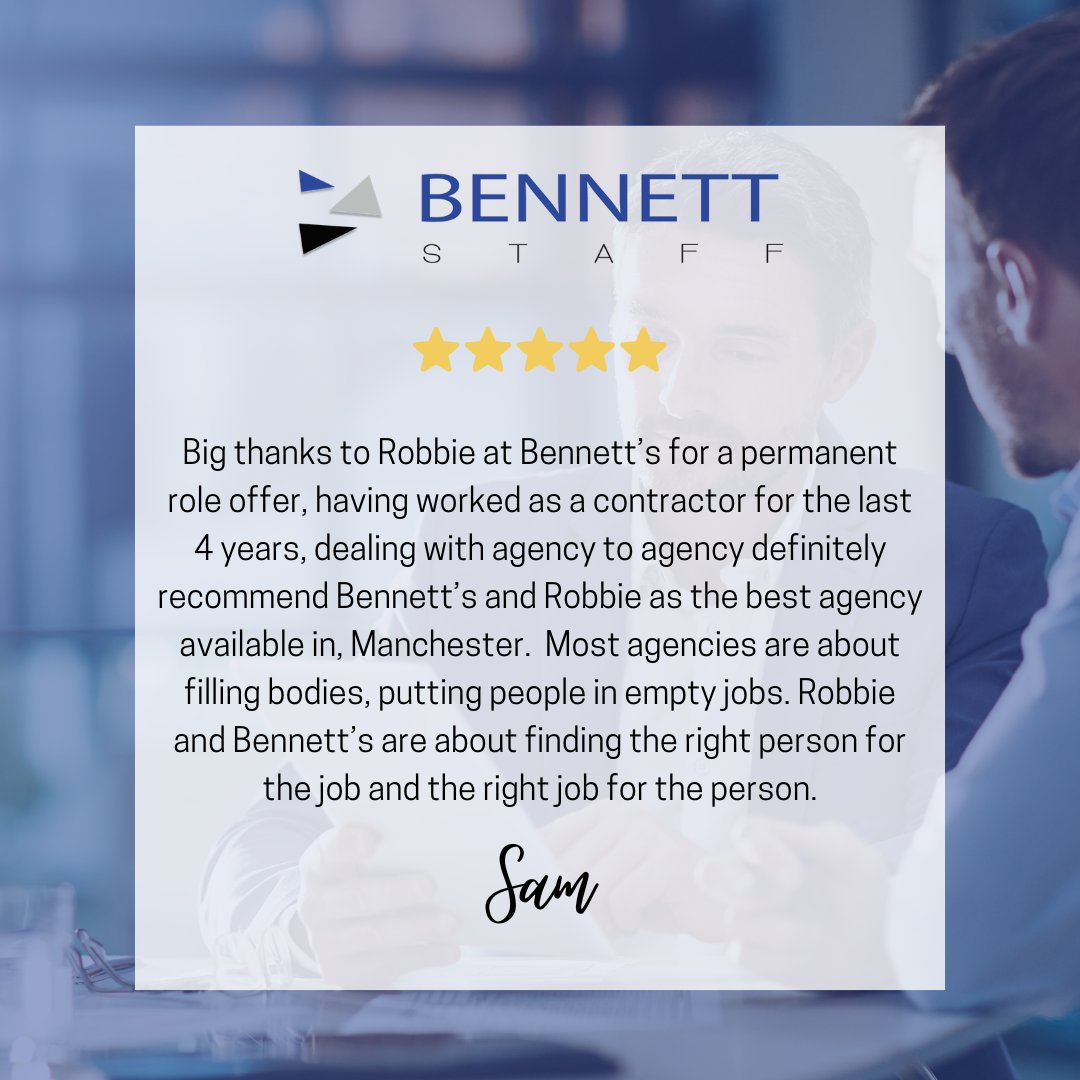 Celebrating another satisfied candidate, placed into permanent employment.

Thank you so much for your kind words.

Wishing you the best of luck, from Robbie and all the team.
bennettstaff.co.uk/looking-for-wo…
 #employment  #satisfiedcandidate #BennettStaff