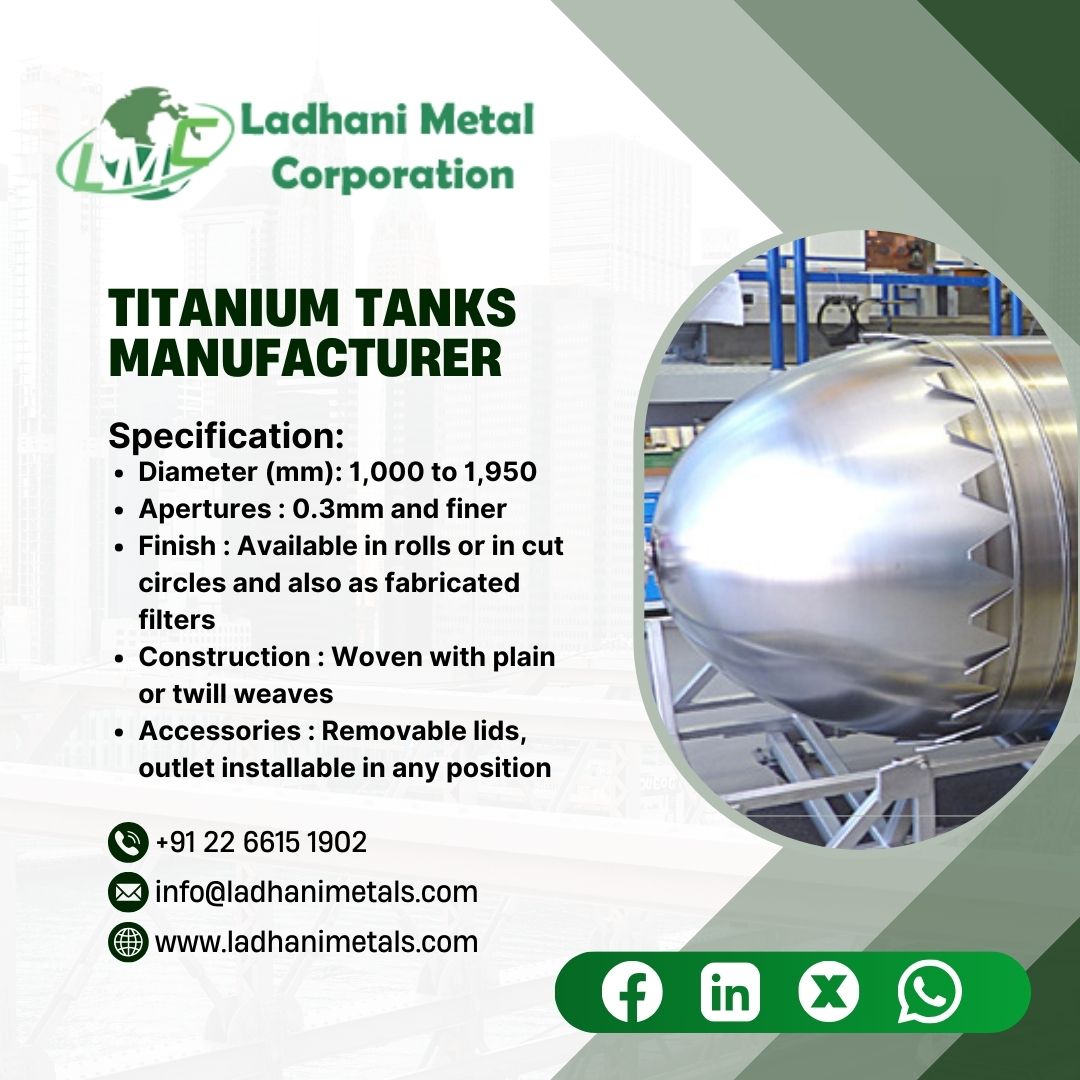 LadhaniMetals's tweet image. Top Titanium Tank Manufacturer in India.
Ladhani Metal Corporation is a prominent Titanium Tank Manufacturer in India. 
Also Visit: ladhanimetals.com/titanium-tank-…

#TitaniumTank #TankManufacturer #Titanium