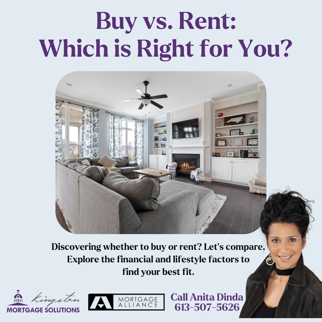 🏡 Renting vs. Buying in Ontario 2024: What's best for you? With stabilizing interest rates & varied market conditions, let Anita Dinda guide your decision. 🌟 Whether investing or seeking flexibility, we’re here to help! 📞 613-507-5626 #OntarioRealEstate #RentVsBuy #AnitaDinda