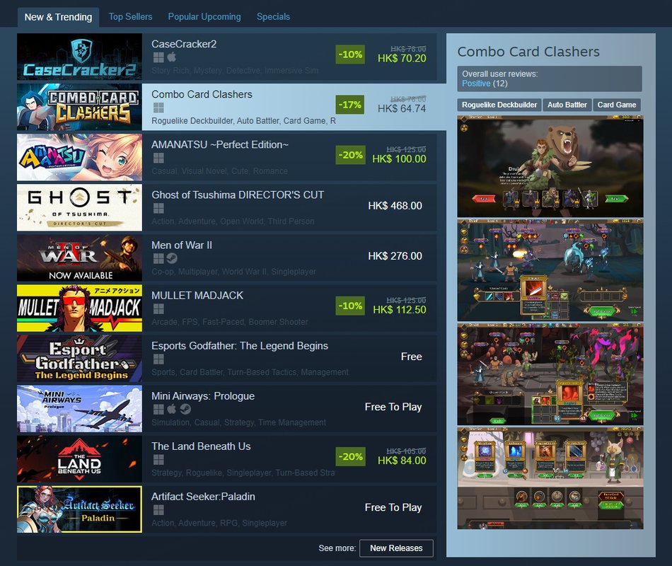 _BurntGames's tweet photo. 😍Combo Card Clashers is on NEW &amp; TRENDING!😍
🙏Huge THANKS to EVERYONE that made this happen!

⬇️Check out the game⬇️
https://t.co/I9ULcNL7fQ

#indiegamedev #indiegames #Steam #SteamDeals #gamedev https://t.co/uWpV70YZJB