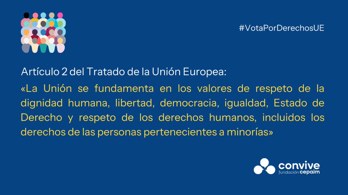 🇪🇺 Mantener y reforzar el sistema de derechos en los Estados miembros de la #UE es fundamental para avanzar hacia una sociedad plural, tolerante y abierta, así lo contempla el artículo 2 del Tratado de la Unión Europea. 🗳️ Con tu voto decides tus derechos #VotaPorDerechosUE