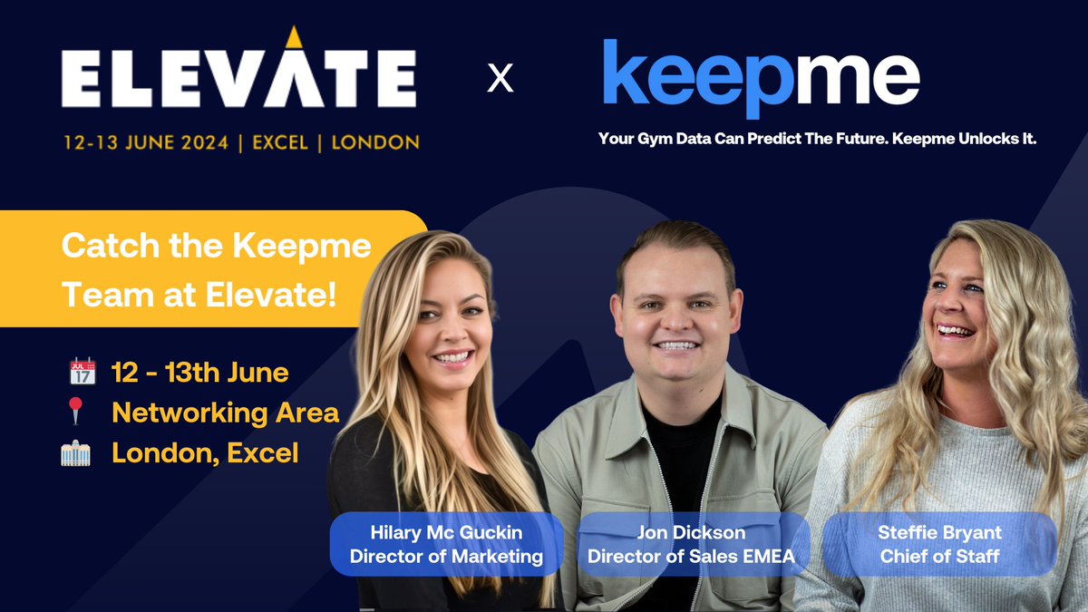 📣 The Keepme team are headed to Elevate next month at the ExCeL Arena London.
You're likely to catch them at our designated sofas in the networking hub, so stop by and say hi 👋
Will we see you there? 👀

#Elevate2024 #FitnessFuture #InnovationInFitness #FitnessInspiration