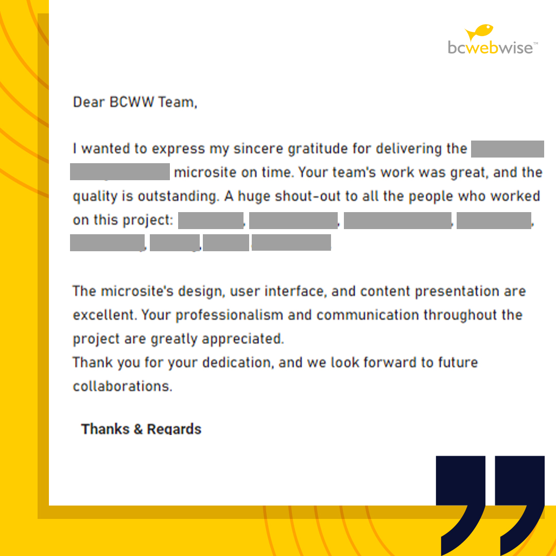 Another day, another mail of appreciation from one of our clients. 📧✨ A big shout-out to our Lightstorm team for their tireless dedication and creativity!
Here's to even more moments of collective pride! 
@LightstormGroup

#bcwebwise #fishsense #appreciation #clientappreciation