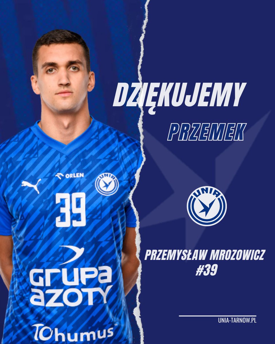 Przemysław Mrozowicz odchodzi z Grupy Azoty Unii Tarnów.

Przemek, dziękujemy za każdą bramkę, walkę w obronie i poświęcenie na boisku! 

Życzymy powodzenia w dalszej karierze 🤝

Więcej➡️unia-tarnow.pl/2024/05/17/prz…