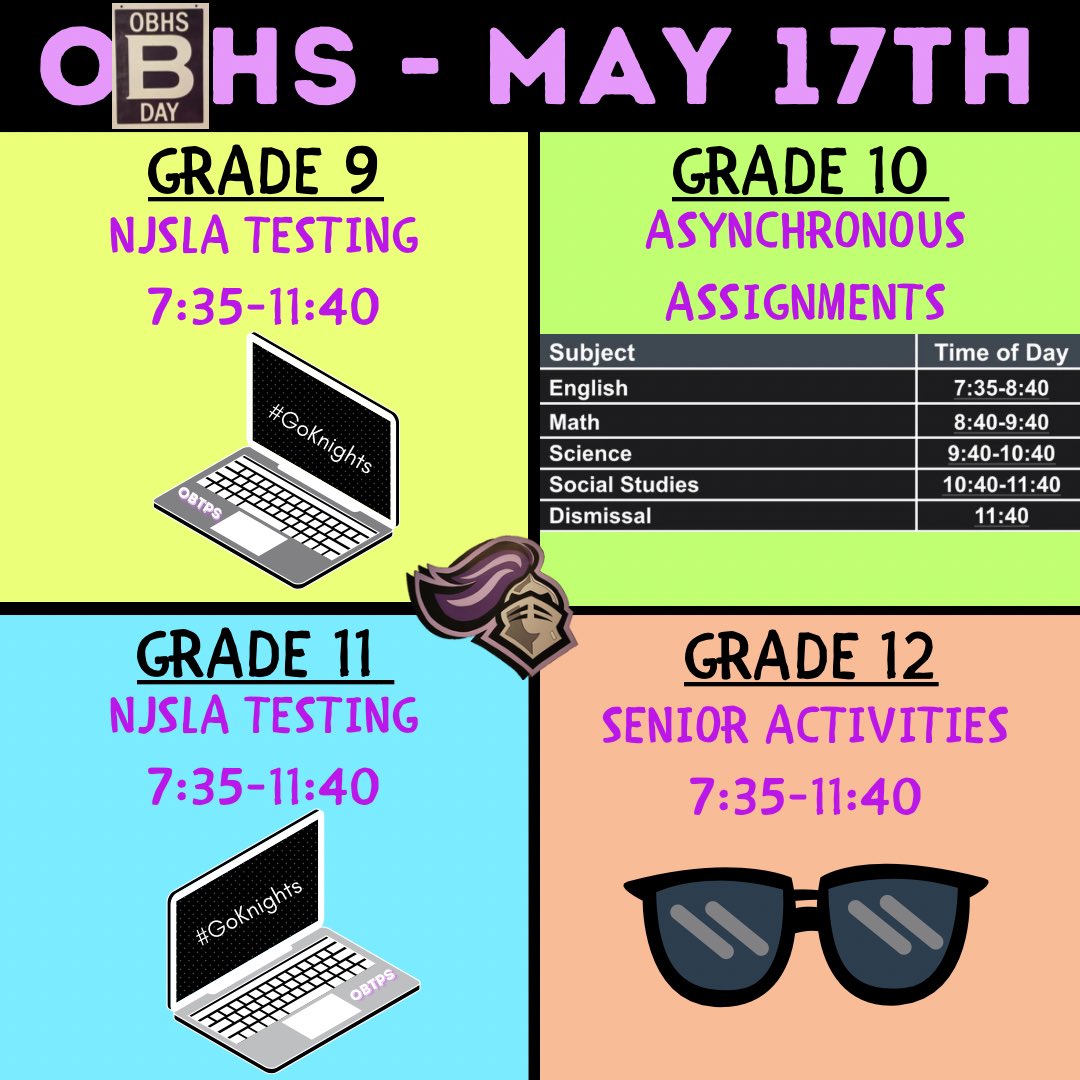 Good Morning, Knights! Happy Friday! Remember, you’re awesome & there’s place for you…literally….by grade, you should be doing one of these things on my map. So get there, do the thing, the RIGHT thing, and have a great 1/2 day! #GoKnights #BDay @FazioSally @obhs_announce