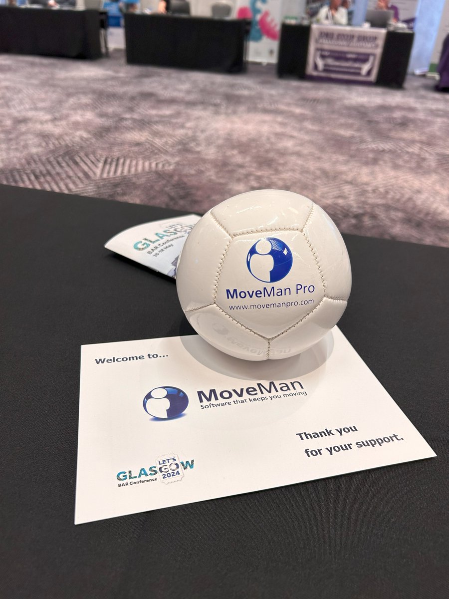 MoveManPro's tweet image. Day 1 of the BAR Conference in Glasgow. Our desk is ready for visitors in the exhibition area so please come along and have a chat. The MoveMan Ball even made its way to sunny Glasgow for an appearance. #BARConference2024 #MoveManBall
