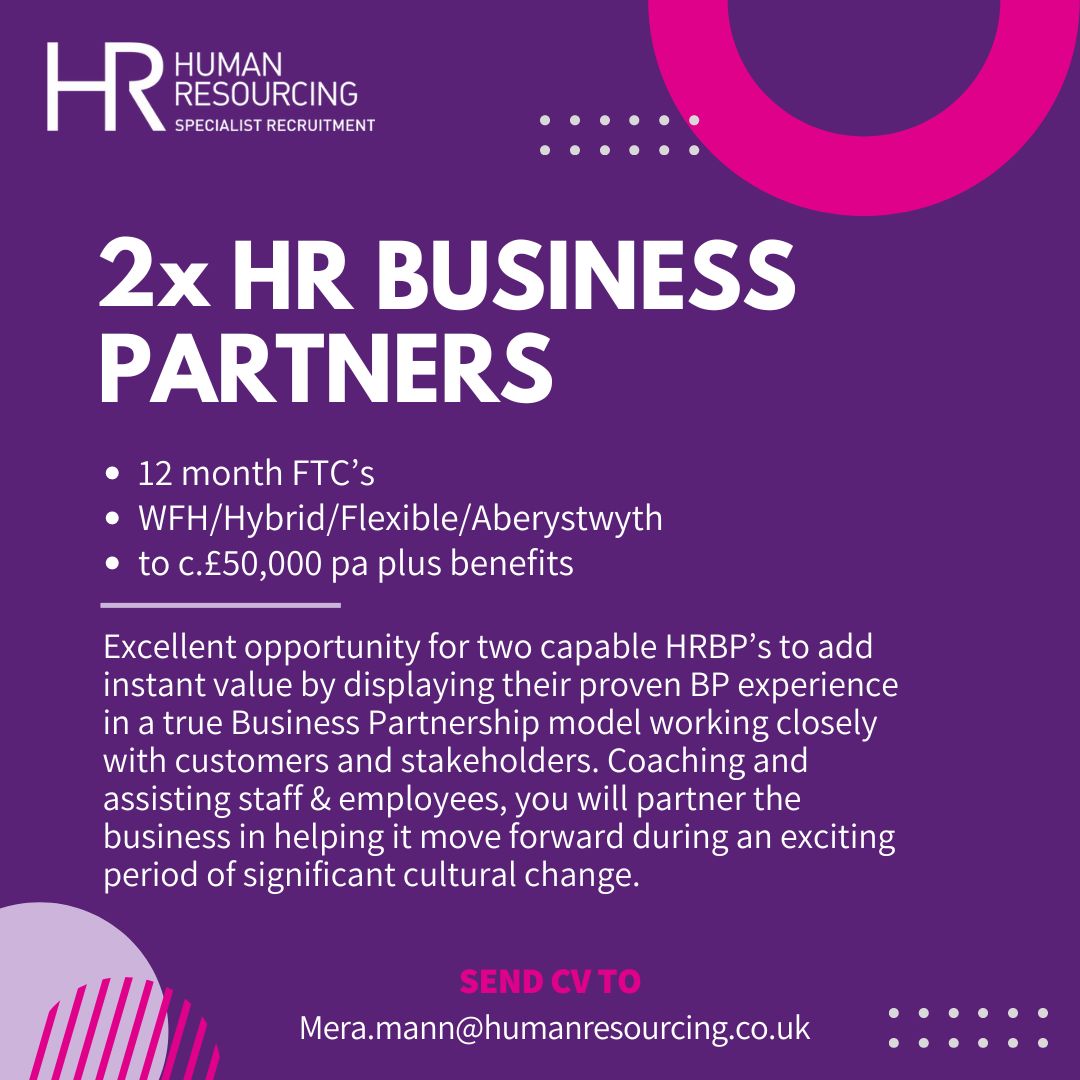 We have not one but two 12 month Fixed Term HR opportunities for two experienced Business Partners.

Our client is openminded and flexible around working patterns.

Full JD coming soon. Please email mera.mann@humanresourcing.co.uk to find out more.