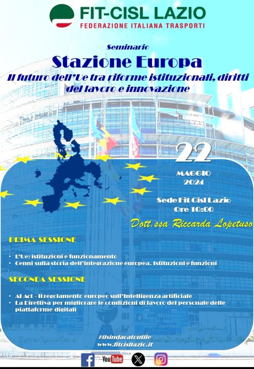 Fit-Cisl Lazio, il 22 maggio ‘Stazione Europa’, il futuro dell’Ue tra diritti del lavoro e innovazione #ilSindacatoUtile #StazionEuropa fitcisllazio.it/coordinamento-…