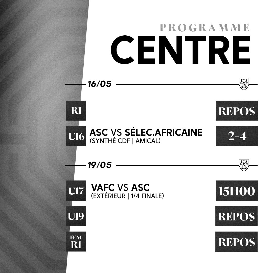 📅 Formation | 𝐋𝐞 𝐩𝐫𝐨𝐠𝐫𝐚𝐦𝐦𝐞 𝐝𝐮 𝐰𝐞𝐞𝐤-𝐞𝐧𝐝 Vainqueurs de la poule A (en terminant notamment devant le PSG et Versailles), les U17 amiénois affronteront le @VAFC en quart de finale du championnat de France U17 ! Allez Amiens ⚔️⚫️⚪️