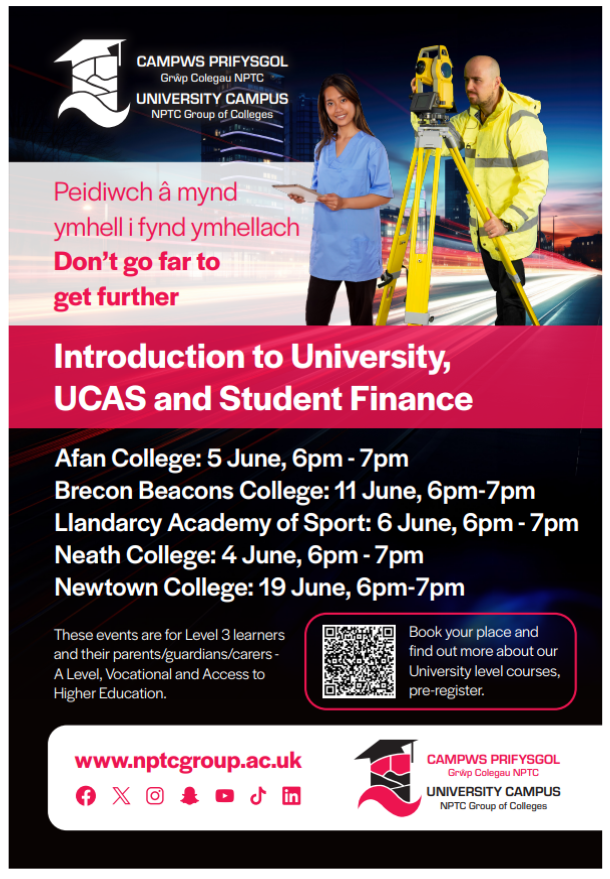 All Level 3 learners and parents/guardians/carers - A Level, Vocational and Access to Higher Education.

The application process can feel a little daunting! Come and join us! We'll summarise the steps and help alleviate any concerns.
#universitycampus #ucas #studentfinancewales