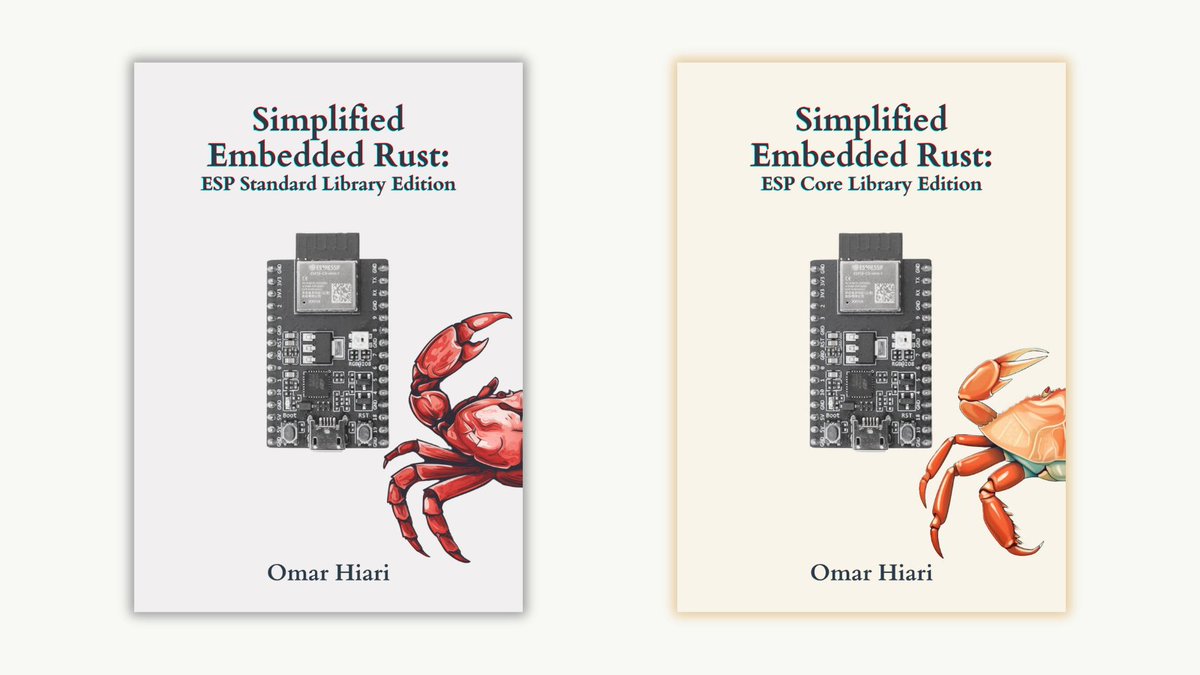 Thrilled to announce my book "Simplified Embedded Rust" is now published in two editions: Standard Library and Core Library.

Huge thanks to the @Espressif Rust team, reviewers, and my inspiring students.

Available now in ebook format.

Links to purchase below 👇