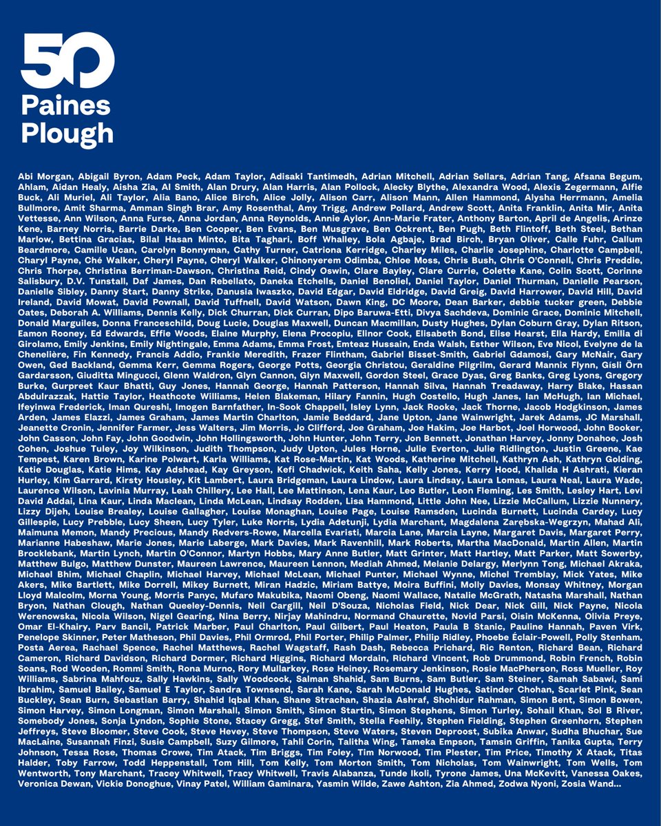 50 years. Over 500 writers. The next chapter yet to be written 🖋️ If you can help us to share or donate to our #PP50for50 campaign, any support will go towards Paines Plough’s next 50 years of writers. Link: painesplough.com/support-us