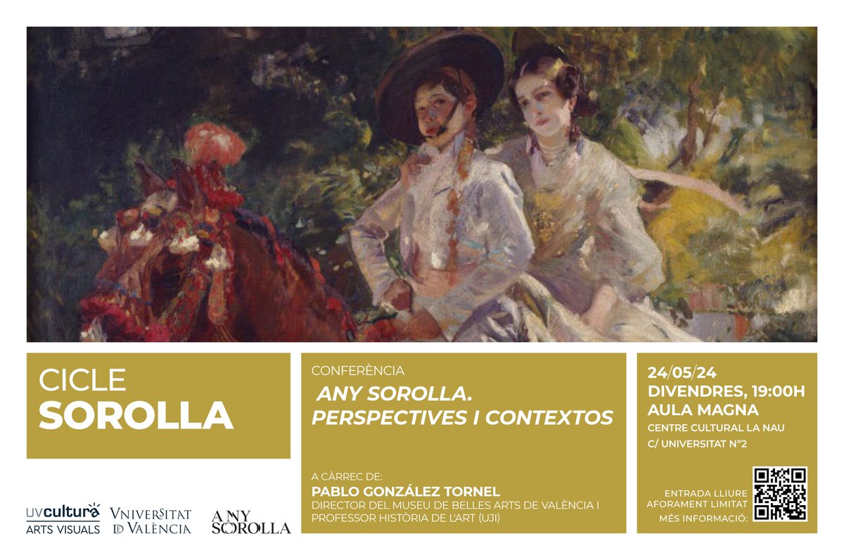 🔵 Pablo González Tornel, director del museu de Belles Arts de València i professor d'Història de l'Art a UJI, es l'encarregat de realitzar 'Any Sorolla. Perspectives i contextos', última conferència del 'Cicle Sorolla'. 🗓 Divendres 24/05, 19h 📍Aula Magna #UVCultura #CCLaNau