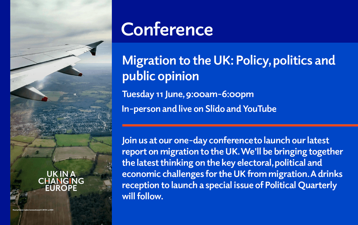 🚨 CONFERENCE ALERT 🚨 👉 Migration to the UK: Policy, politics and public opinion 🗓️📍 11 June, @SciGalleryLon Sign up now to join us and hear the latest thinking on the key electoral, political and economic challenges for the UK from migration ✍️👇 ukandeu.ac.uk/events/migrati…