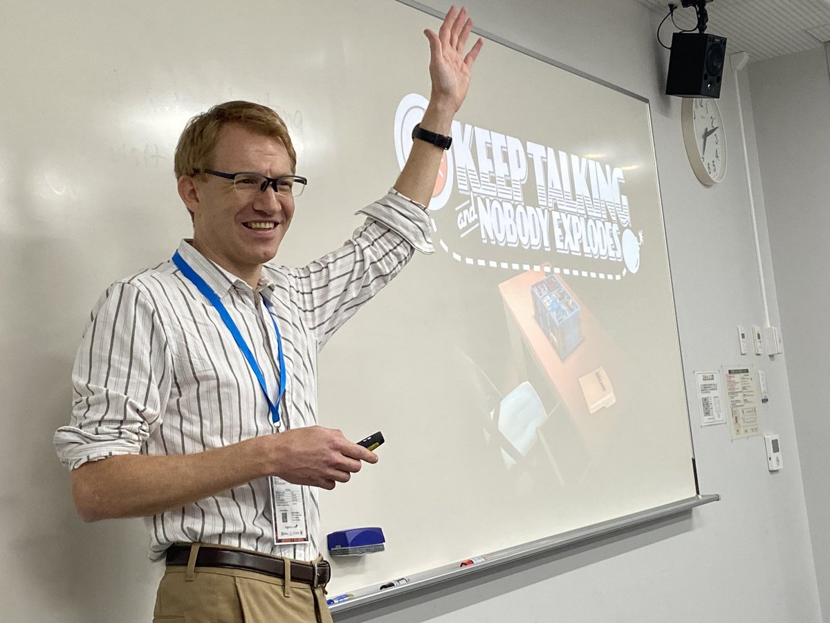 Game-based language learning workshop <a href="/jaltcall/">JALTCALL</a> #jaltcall2024 by Michael Hofmeyr. Hopefully no one explodes during the workshop!!🤯🤯🤯