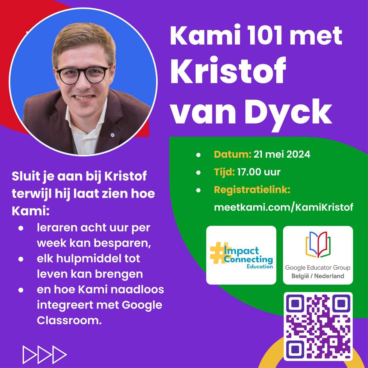 Kami 101 🇧🇪🇳🇱 webinar met Kristof van Dyck. Sluit je aan bij Kristof terwijl hij laat zien hoe @KamiApp:  ✅ leraren acht uur per week kan besparen,  ✅ elk hulpmiddel tot leven kan brengen  ✅ en hoe Kami naadloos integreert met Google Classroom. Registreer hier: