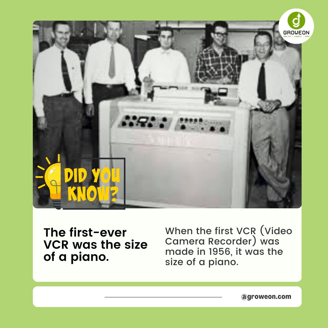 The first-ever VCR was the size of a piano.

#dailyfacts #facts #factsdaily #didyouknow #fact #instafacts #amazingfacts #knowledge #factz #interestingfacts #truefacts #groweon #ai  #didyouknowfacts #salesgrowth #crm #marketingautomation #leadmanagement