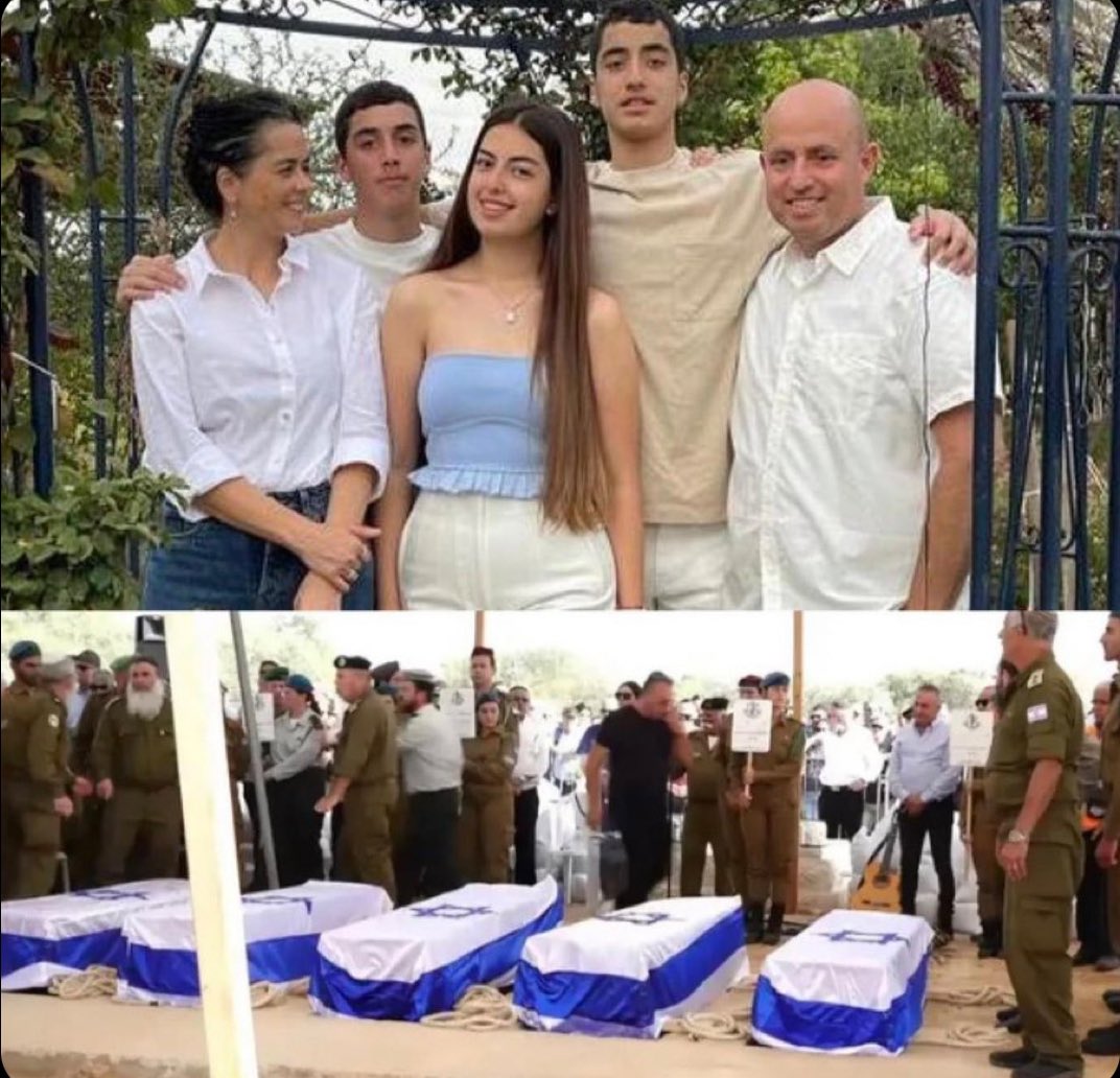 Esta familia fue encontrada abrazándose en su cama en un abrazo final después de que Hamas ingresara a su habitación segura el 7 de octubre. El padre Aviv fue encontrado abrazando a su familia en un último esfuerzo por protegerlos de una lluvia de balas. Toda la familia Kutz