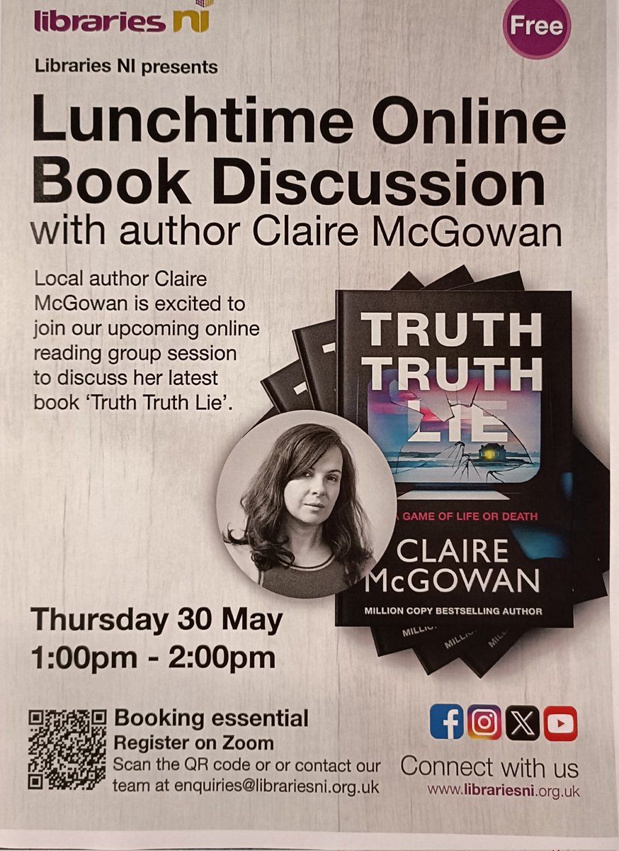 Just Jillian (@justjillianblog) on Twitter photo BYO lunch! Register to join us <a href="/LibrariesNI/">Libraries NI</a> with author Claire McGowan as she talks about her new thriller #TruthTruthLie
Register here librariesni.zoom.us/meeting/regist⦠BYO lunch! Register to join us <a href="/LibrariesNI/">Libraries NI</a> with author Claire McGowan as she talks about her new thriller #TruthTruthLie
Register here librariesni.zoom.us/meeting/registā¦