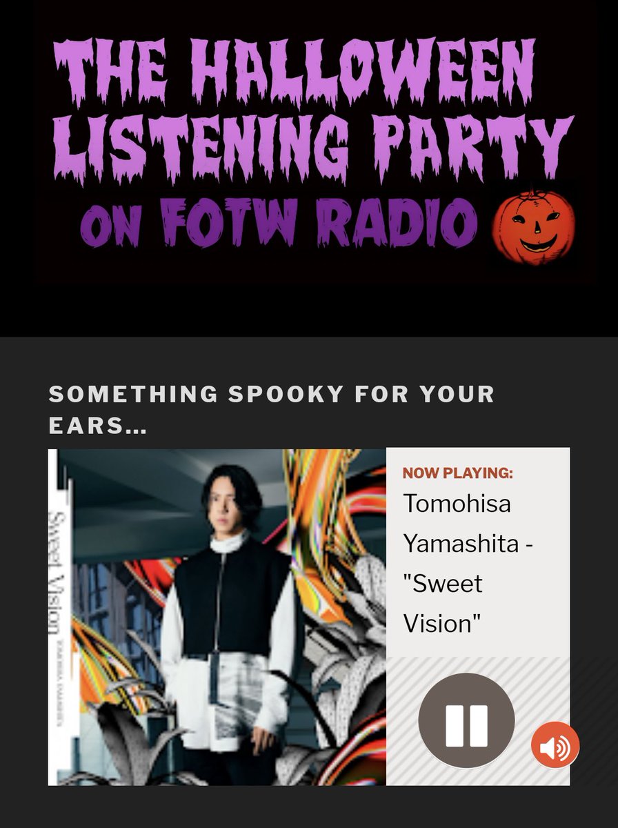 🇦🇺シドニー🎃📻
@fotwradio
✨ Face To Face (Vantage Remix) ✨
✨ Sweet Vision ✨
#山下智久
#TomohisaYamashita
Thank you so much.

#HalloweenRadio 🎃
halloweenlisteningparty.com