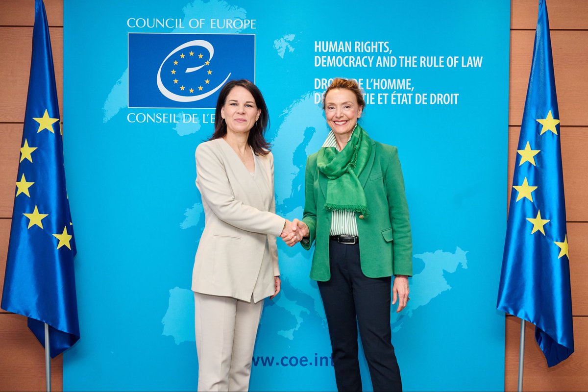 Thank you Minister @ABaerbock for your participation in the 75th anniversary @coe & for our excellent meeting today during CM / Merci Mme la Ministre @ABaerbock pour votre participation au 75e anniversaire @CoE_fr et notre excellente réunion aujourd’hui lors du CM