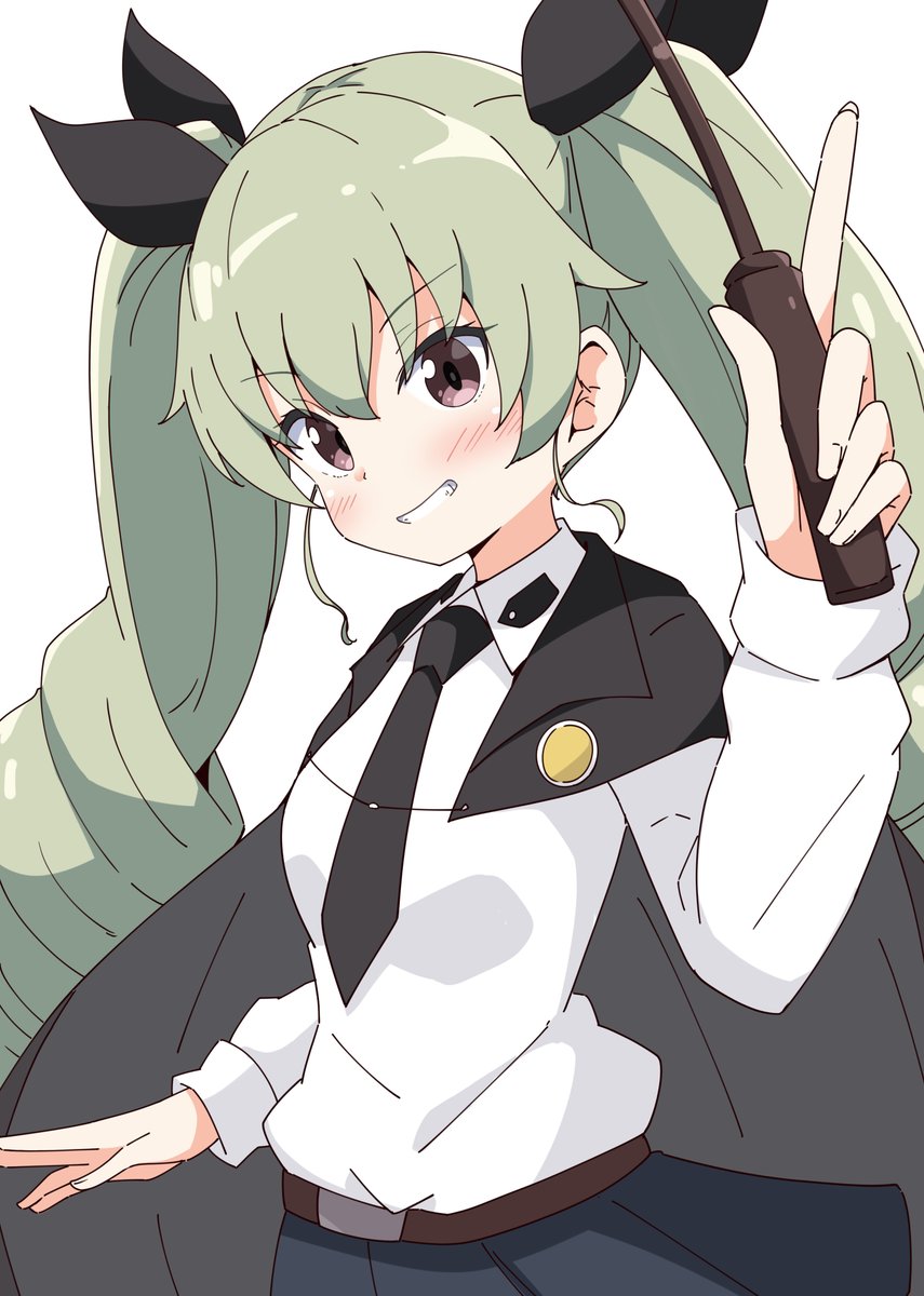 anchovy (girls und panzer) 1girl solo long hair looking at viewer blush smile simple background  illustration images