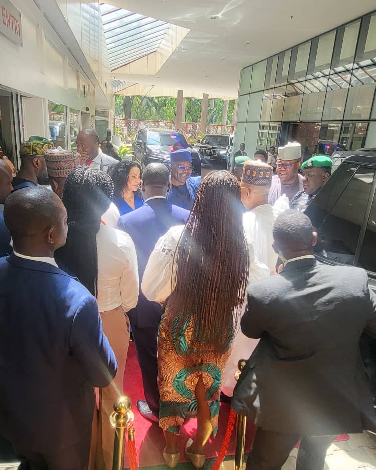 Happening now.... 

The Vice President, Senator Kashim Shettima, GCON, has arrived at the Transcorp Hilton in Abuja to chair the High-Level Dialogue on Delivering the Renewed Hope Agenda. 

The event is part of efforts by the President Bola Ahmed Tinubu's administration to