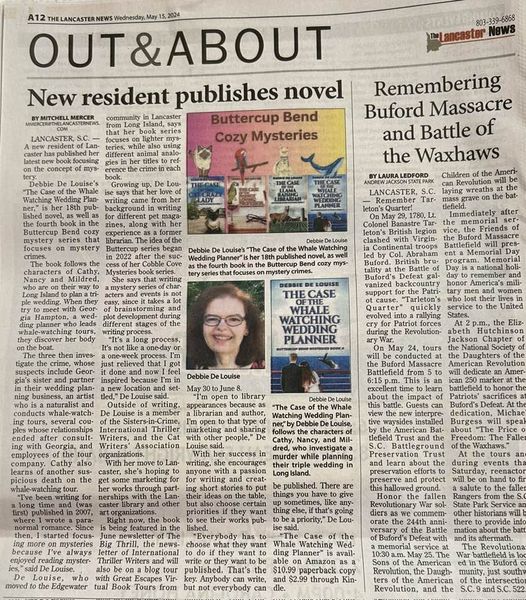 An article about my new release, The Case of the Whale Watching Wedding Planner, my 4th Buttercup Bend #cozymystery, was published in this week’s issue of The Lancaster News, my new local #newspaper. #NextchapterPub