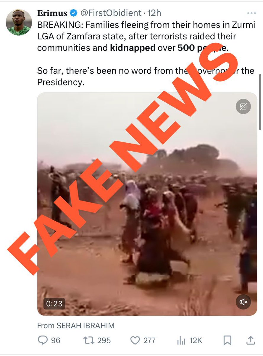 SAY NO TO FAKE NEWS!! PLEASE RETWEET FOR AWARENESS!!! – The first frame is the original video, it was posted 2022, showing residents fleeing their homes within Shiroro LGA, Niger State… – 2nd Frame is Fake News Merchant @MatawalleAgain trying saying 500 people were kidnapped