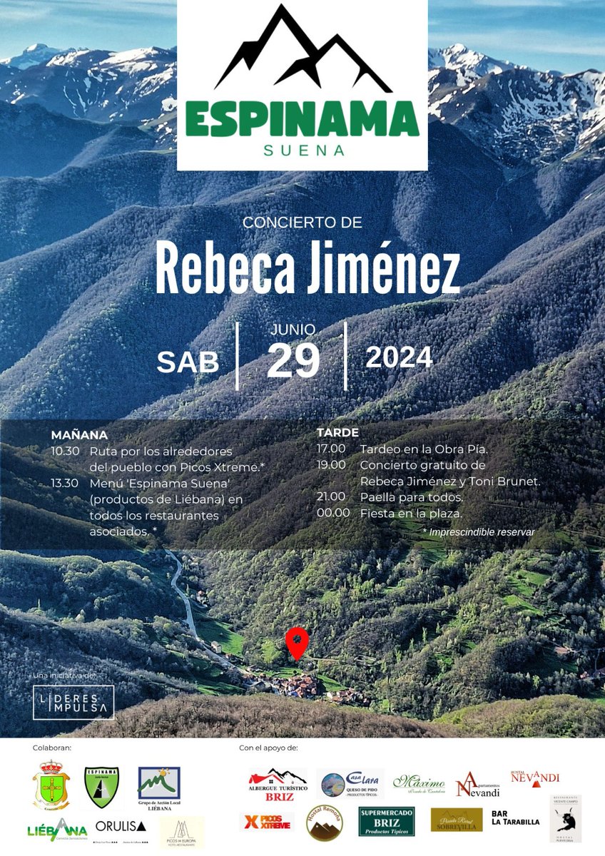 Anota en tu agenda el 29 de junio que tendremos el privilegio de escuchar en directo directo a @RebecaJimenezTw en el pueblo de Espinama.
